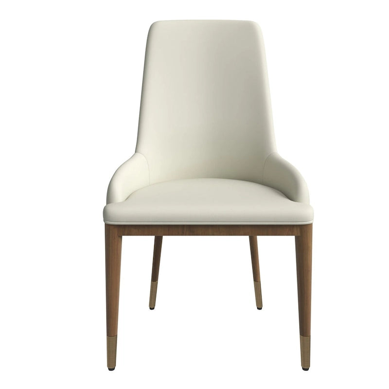 Chaise de salle à manger à dossier haut en cuir avec pieds en hévéa, gris foncé