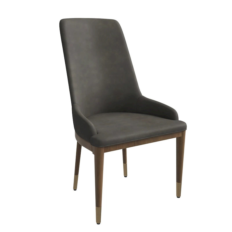 Chaise de salle à manger à dossier haut en cuir avec pieds en hévéa, gris foncé