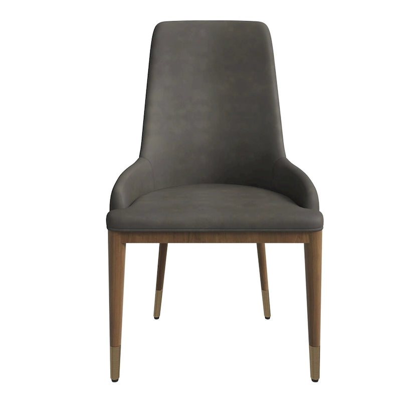 Chaise de salle à manger à dossier haut en cuir avec pieds en hévéa, gris foncé