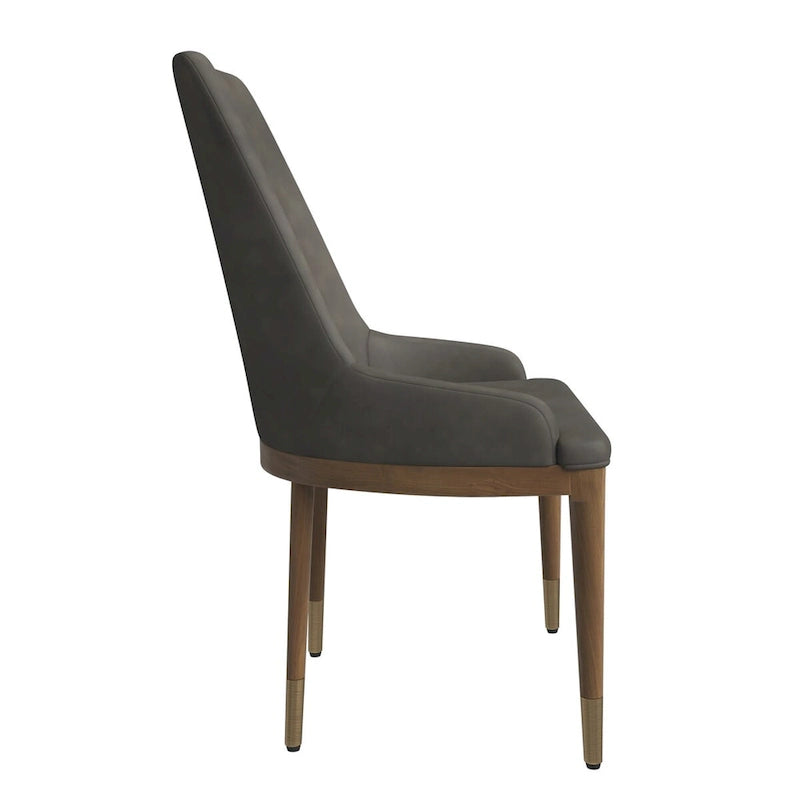 Chaise de salle à manger à dossier haut en cuir avec pieds en hévéa, gris foncé