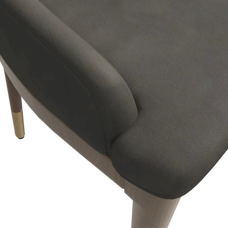 Chaise de salle à manger à dossier haut en cuir avec pieds en hévéa, gris foncé