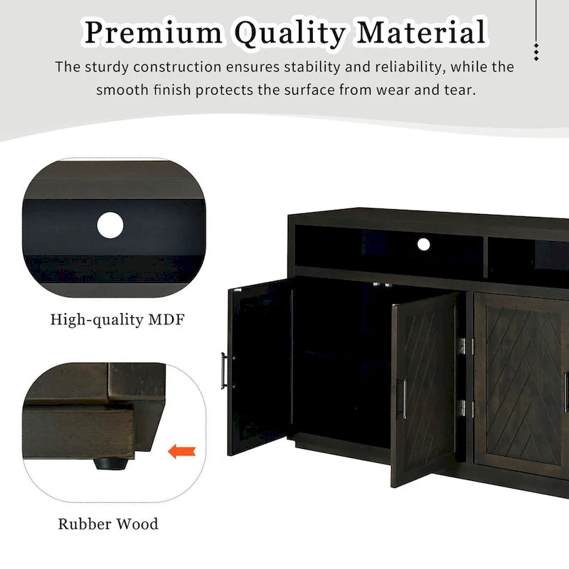 Buffet 4 portes à chevrons avec étagère ouverte et rangement réglable, noir