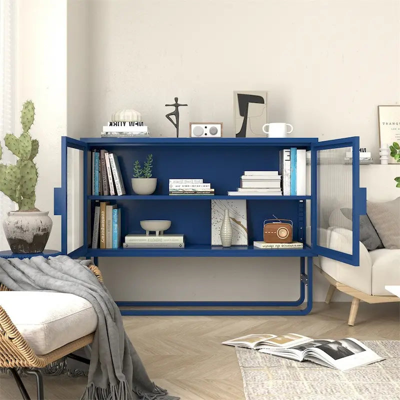 Stylish Tempered Glass Cabinet Credenza with 2 Fluted Glass Doors