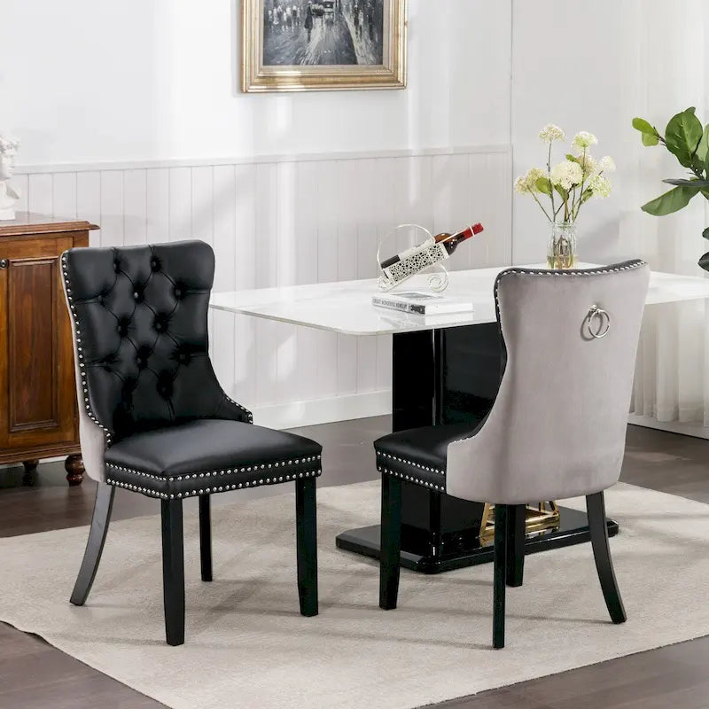 Chaise de salle à manger capitonnée avec clous décoratifs, noir et rouge