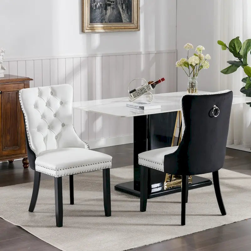 Chaise de salle à manger capitonnée avec clous décoratifs, noir et rouge