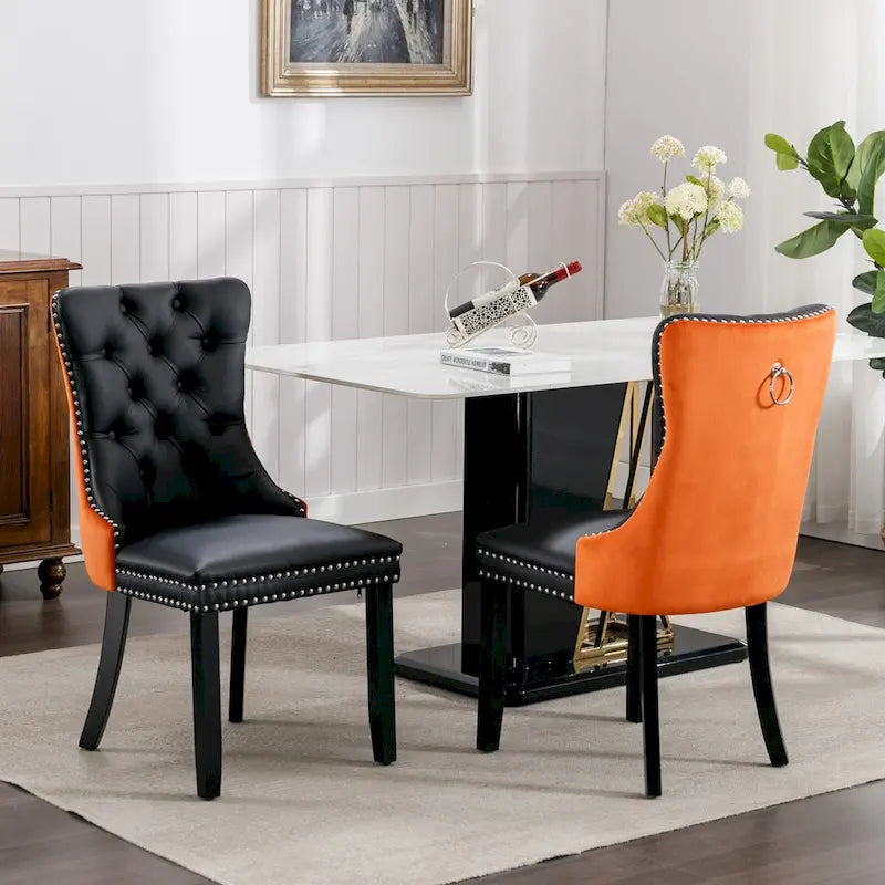 Chaise de salle à manger capitonnée avec clous décoratifs, noir et rouge