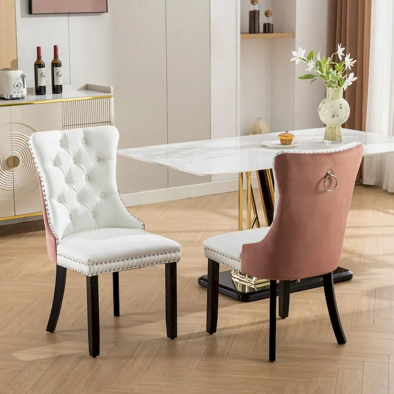 Chaise de salle à manger capitonnée avec clous décoratifs, noir et rouge
