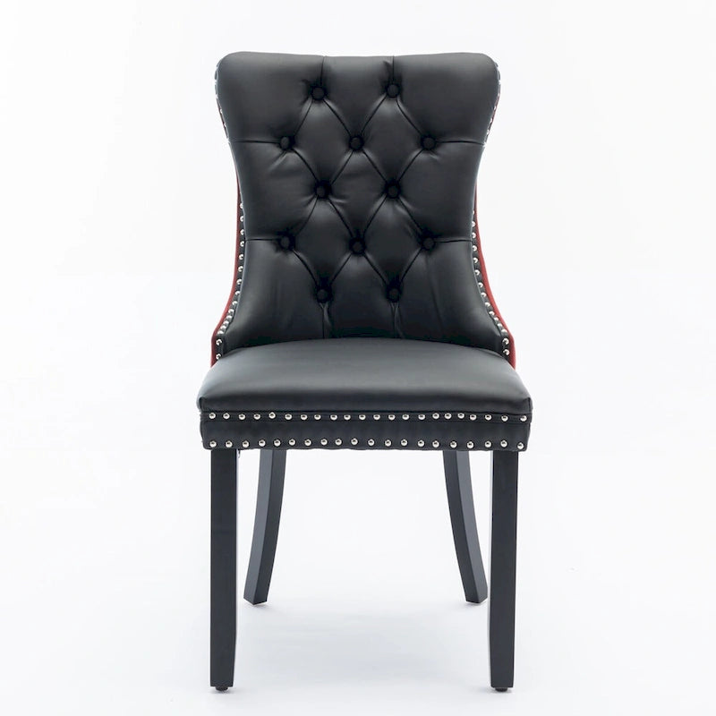 Chaise de salle à manger capitonnée avec clous décoratifs, noir et rouge