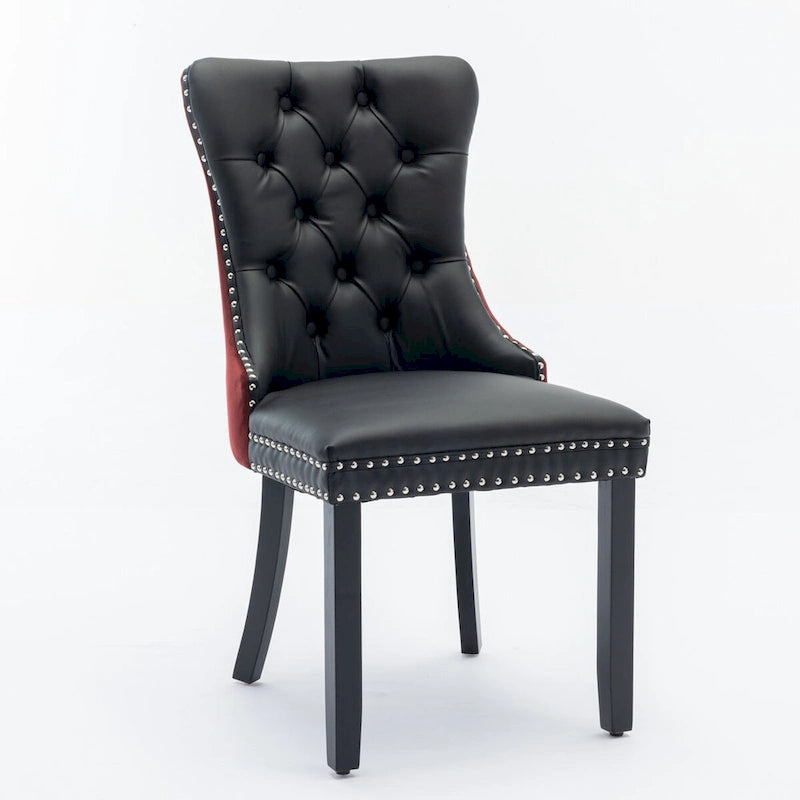 Chaise de salle à manger capitonnée avec clous décoratifs, noir et rouge