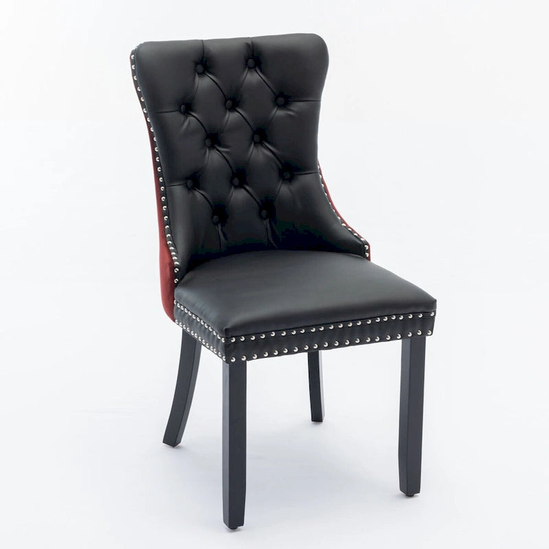Chaise de salle à manger capitonnée avec clous décoratifs, noir et rouge