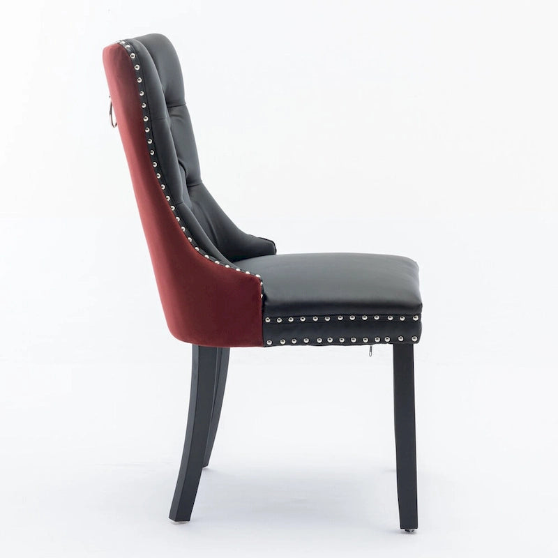 Chaise de salle à manger capitonnée avec clous décoratifs, noir et rouge