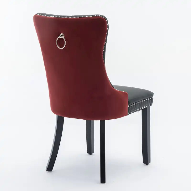 Chaise de salle à manger capitonnée avec clous décoratifs, noir et rouge