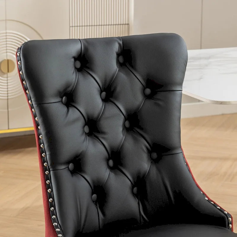 Chaise de salle à manger capitonnée avec clous décoratifs, noir et rouge