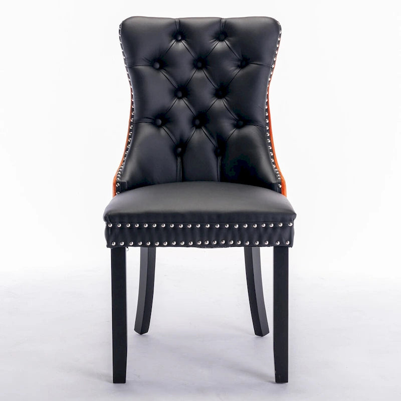 Chaise de salle à manger capitonnée avec clous décoratifs, noir et rouge