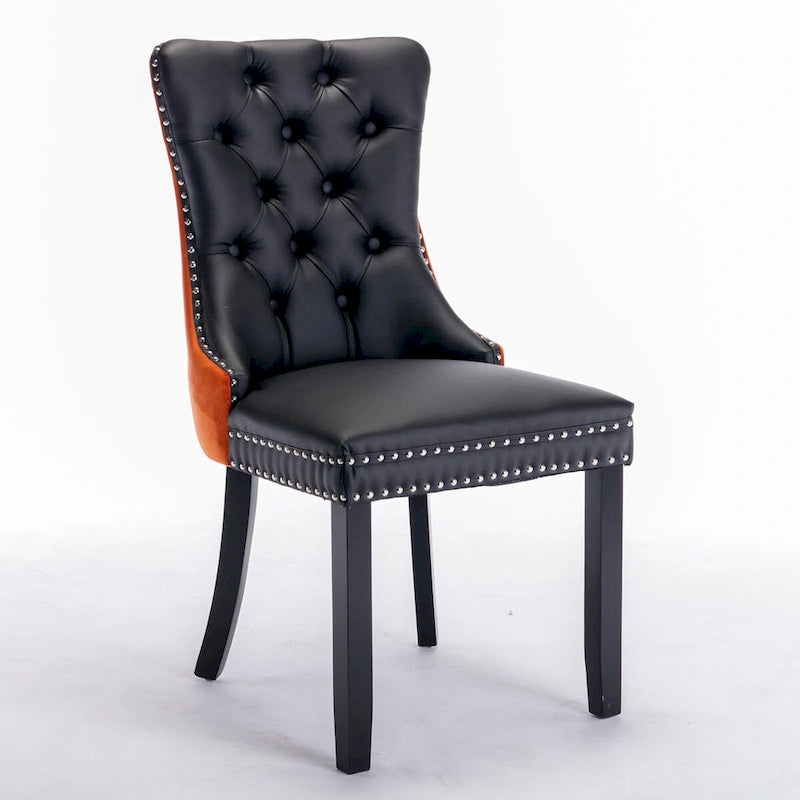 Chaise de salle à manger capitonnée avec clous décoratifs, noir et rouge