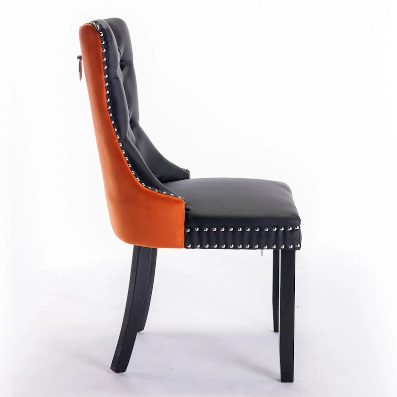 Chaise de salle à manger capitonnée avec clous décoratifs, noir et rouge