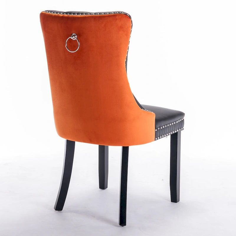 Chaise de salle à manger capitonnée avec clous décoratifs, noir et rouge