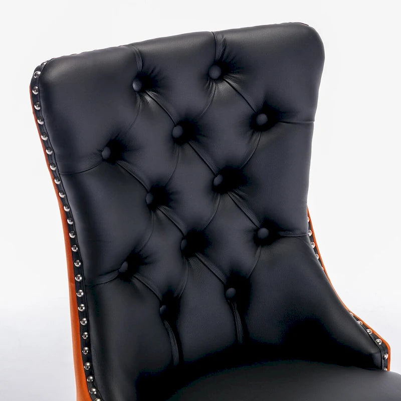 Chaise de salle à manger capitonnée avec clous décoratifs, noir et rouge