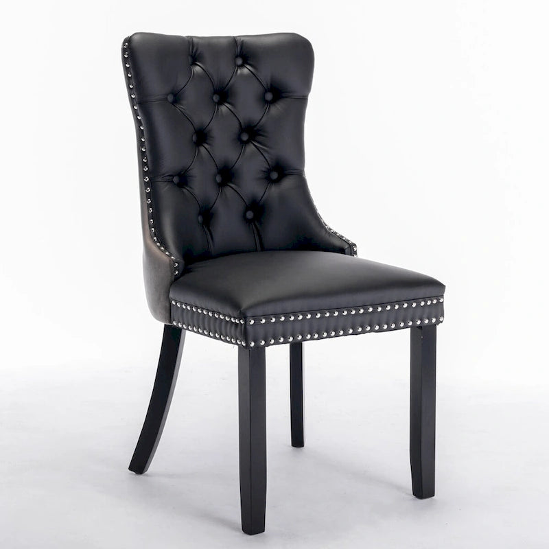 Chaise de salle à manger capitonnée avec clous décoratifs, noir et rouge