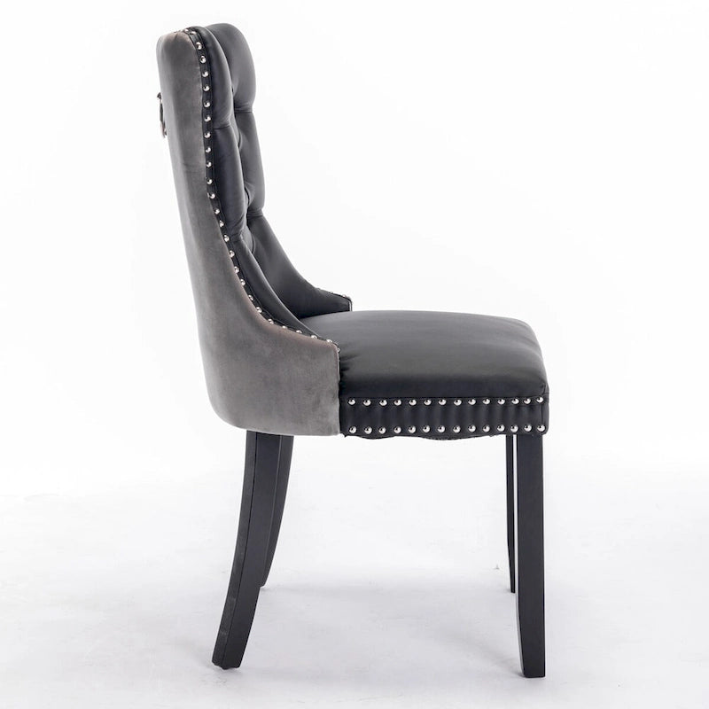 Chaise de salle à manger capitonnée avec clous décoratifs, noir et rouge