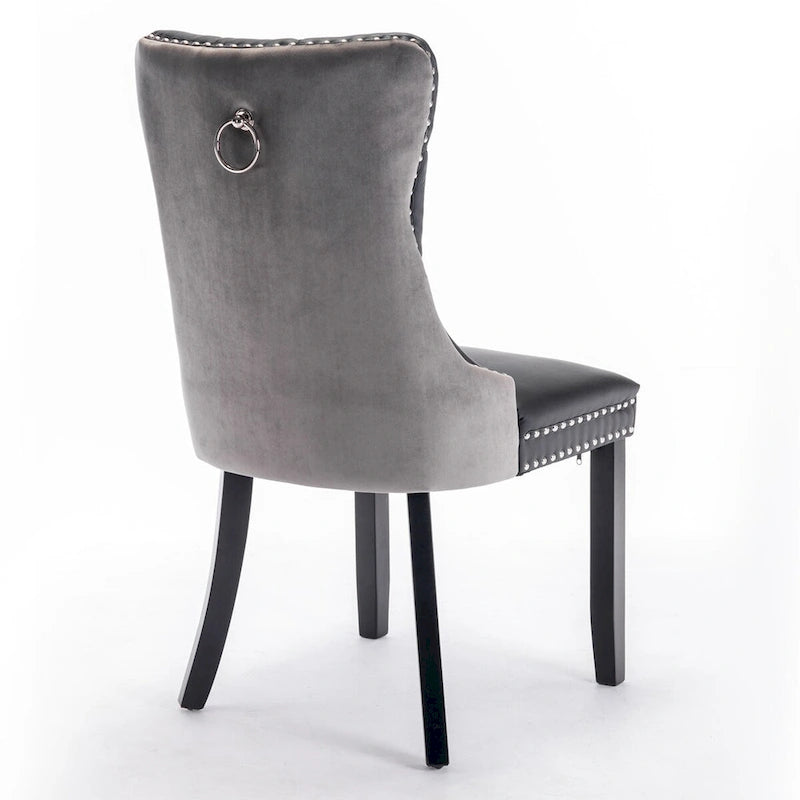 Chaise de salle à manger capitonnée avec clous décoratifs, noir et rouge