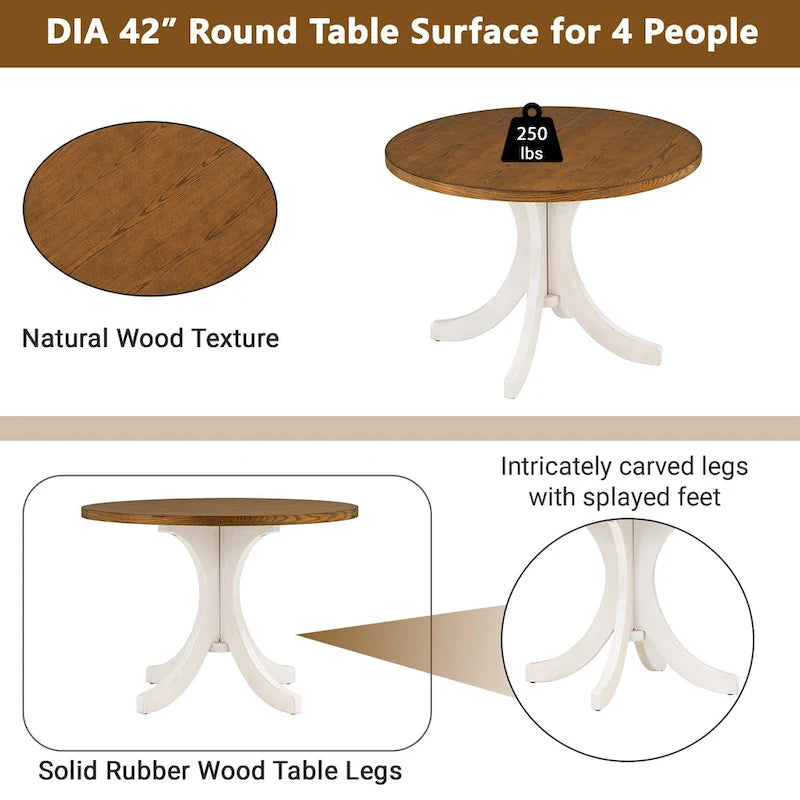 Table à manger ronde du milieu du siècle avec plateau en noyer et piétement central blanc