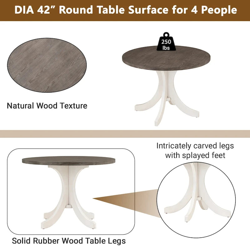 Table à manger ronde du milieu du siècle avec plateau en noyer et piétement central blanc