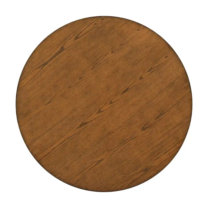 Table à manger ronde du milieu du siècle avec plateau en noyer et piétement central blanc