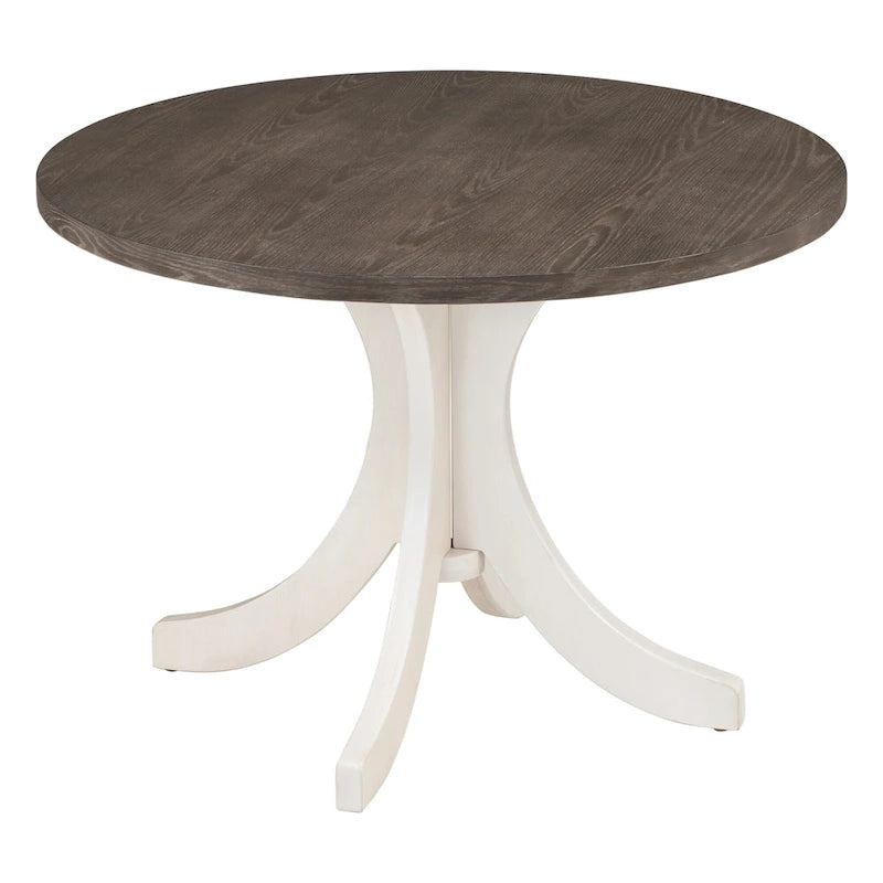 Table à manger ronde du milieu du siècle avec plateau en noyer et piétement central blanc