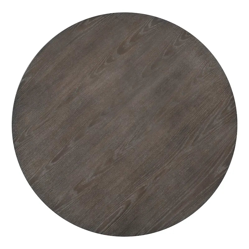 Table à manger ronde du milieu du siècle avec plateau en noyer et piétement central blanc