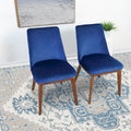 Chaise de salle à manger en velours capitonné de style Mid-Century avec pieds en bois massif, bleu marine
