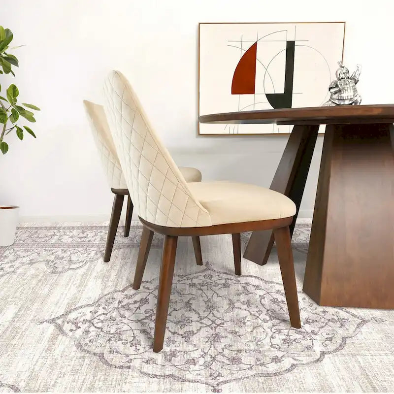 Chaise de salle à manger en velours capitonné de style Mid-Century avec pieds en bois massif, bleu marine