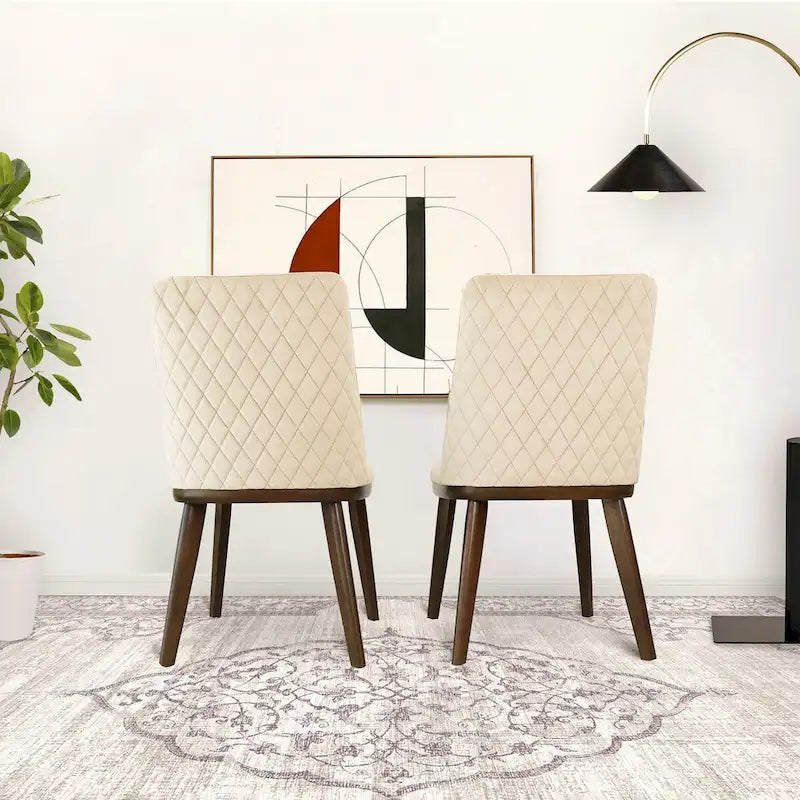 Chaise de salle à manger en velours capitonné de style Mid-Century avec pieds en bois massif, bleu marine