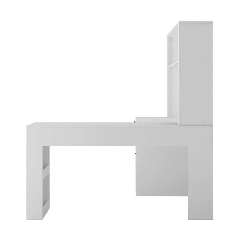 Bureau d'angle en L avec huche, étagère, tiroirs et lumière LED, noir