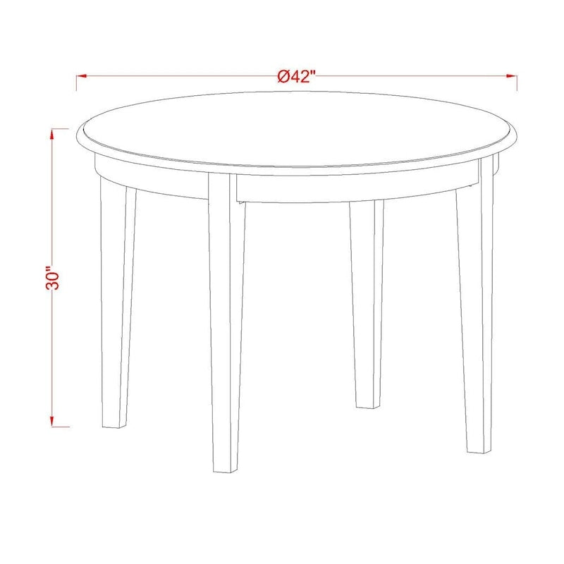 Table à manger ronde en bois avec chaises Parsons tapissées de lin bleu layette Blanc