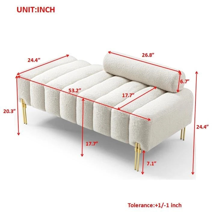 Banc de bout de lit rembourré en sherpa duveteux avec dossier réglable, Rose Beige