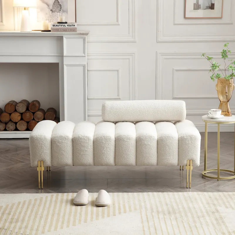 Modern End of Bed Bench Sherpa Fabric