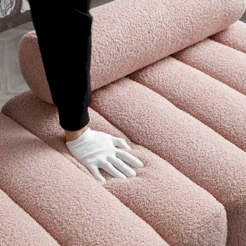 Banc de bout de lit rembourré en sherpa duveteux avec dossier réglable, Rose Beige