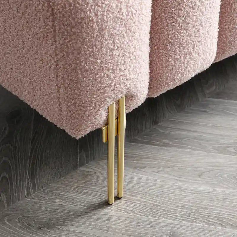 Banc de bout de lit rembourré en sherpa duveteux avec dossier réglable, Rose Beige