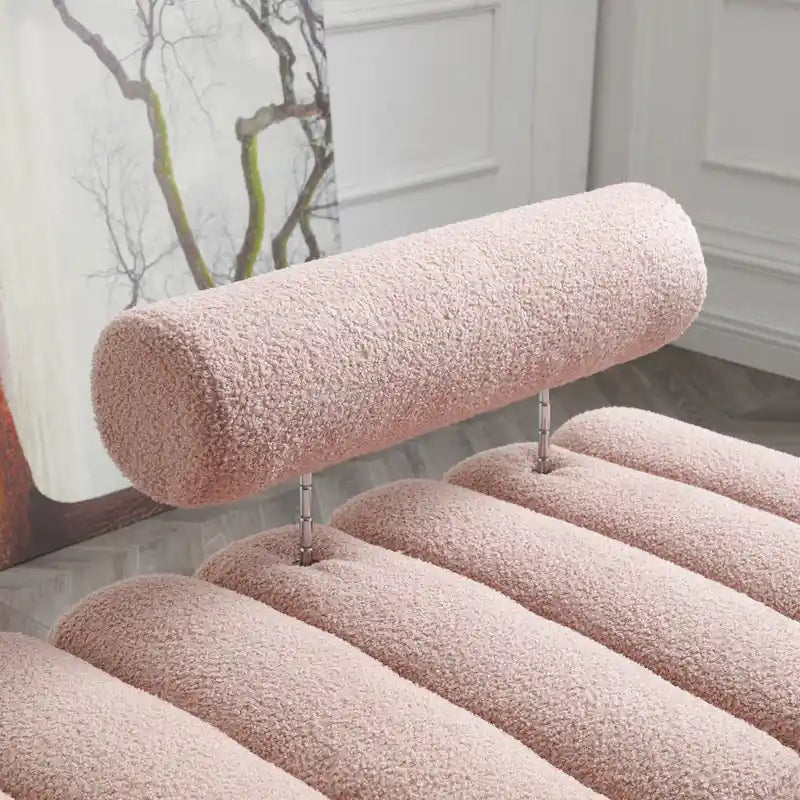Banc de bout de lit rembourré en sherpa duveteux avec dossier réglable, Rose Beige
