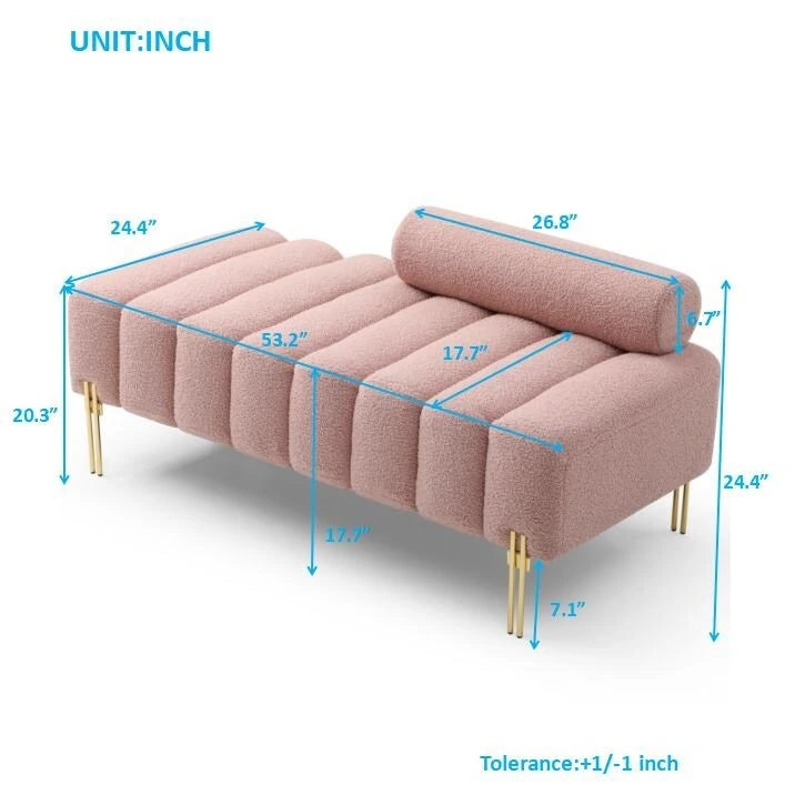 Banc de bout de lit rembourré en sherpa duveteux avec dossier réglable, Rose Beige