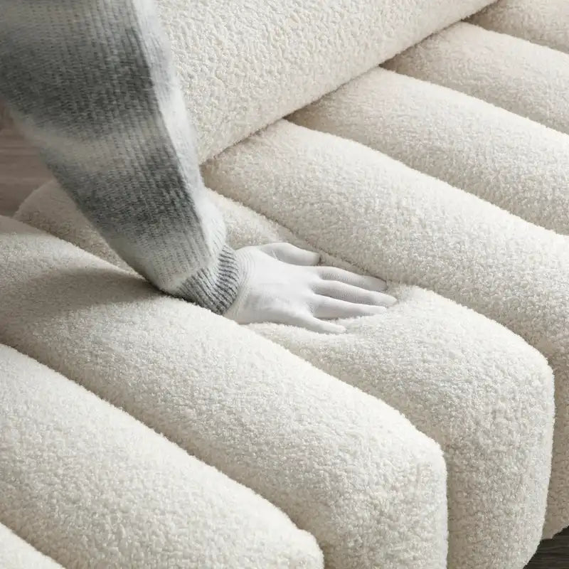 Banc de bout de lit rembourré en sherpa duveteux avec dossier réglable, Rose Beige