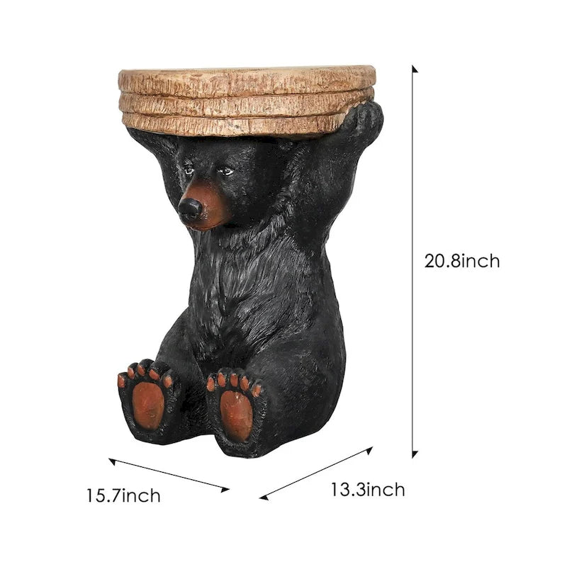 Table d'appoint avec socle en forme d'ours noir, dessus en béton imitation bois