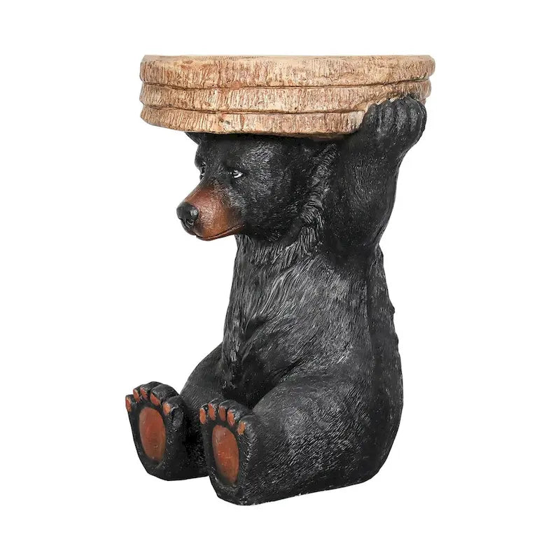 Table d'appoint avec socle en forme d'ours noir, dessus en béton imitation bois