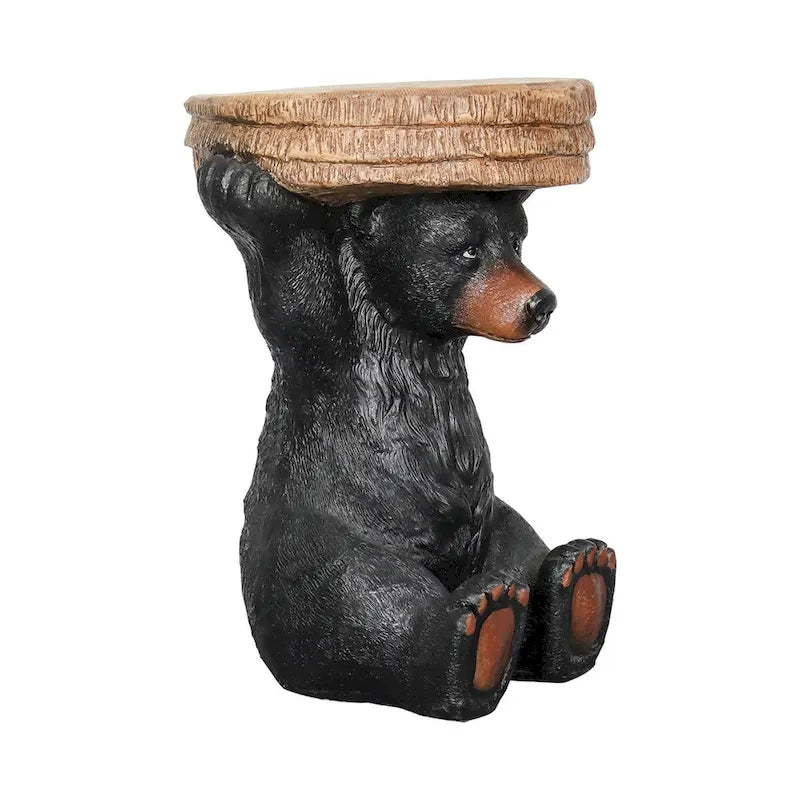 Table d'appoint avec socle en forme d'ours noir, dessus en béton imitation bois