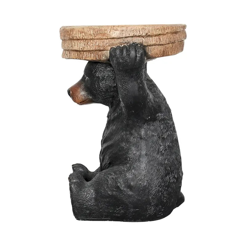 Table d'appoint avec socle en forme d'ours noir, dessus en béton imitation bois