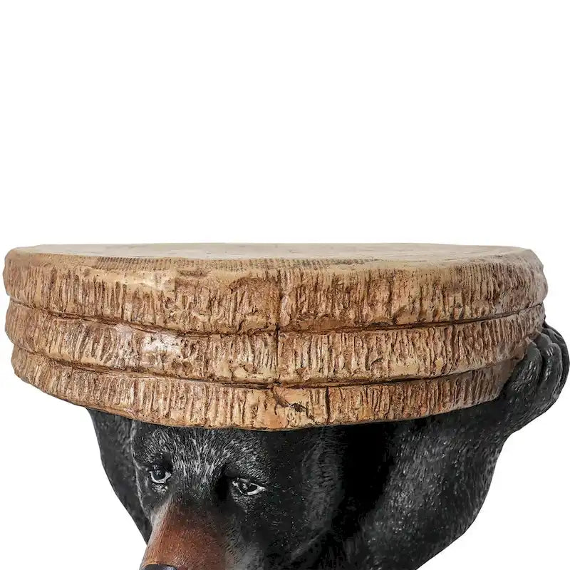 Table d'appoint avec socle en forme d'ours noir, dessus en béton imitation bois
