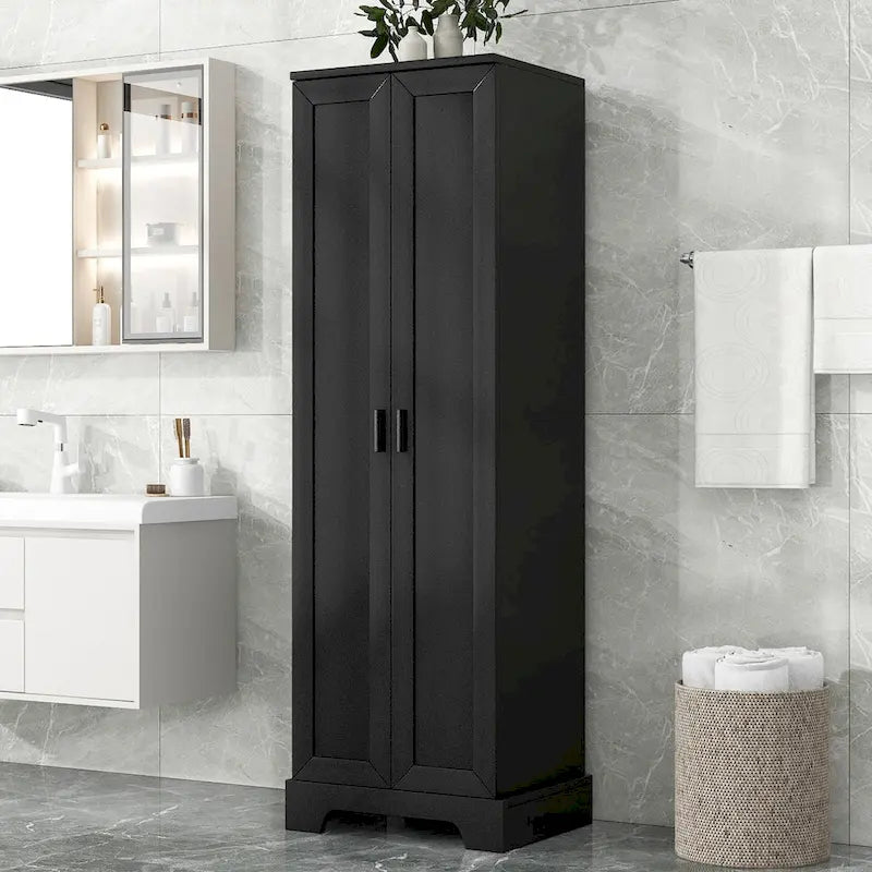 Meuble de rangement en MDF finition bois noir avec étagères réglables et double porte