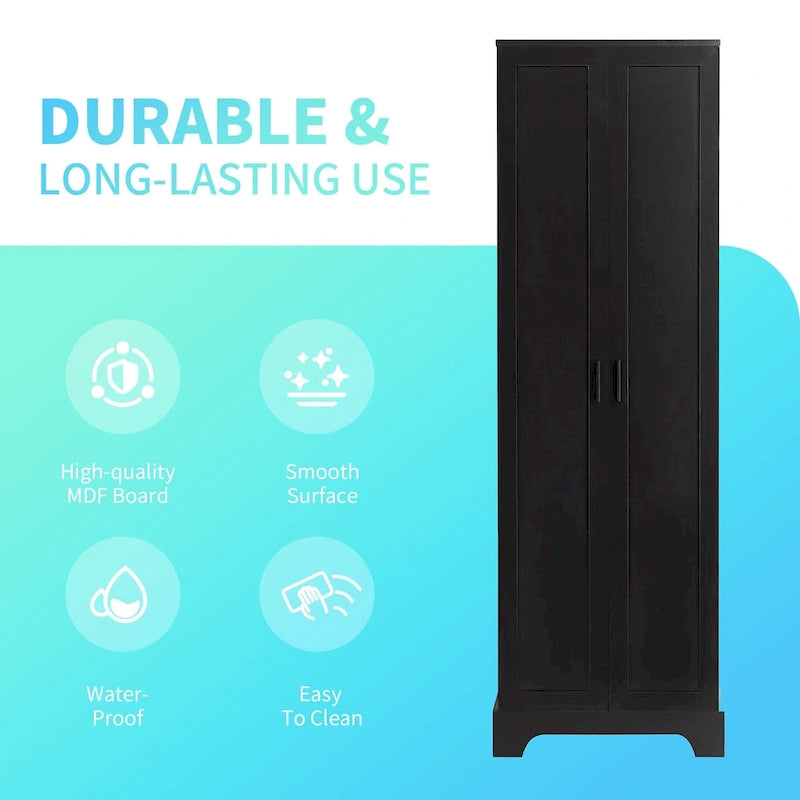 Meuble de rangement en MDF finition bois noir avec étagères réglables et double porte