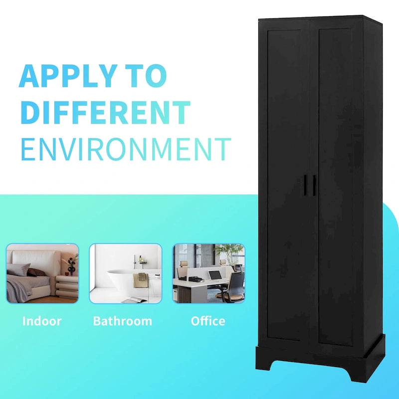 Meuble de rangement en MDF finition bois noir avec étagères réglables et double porte
